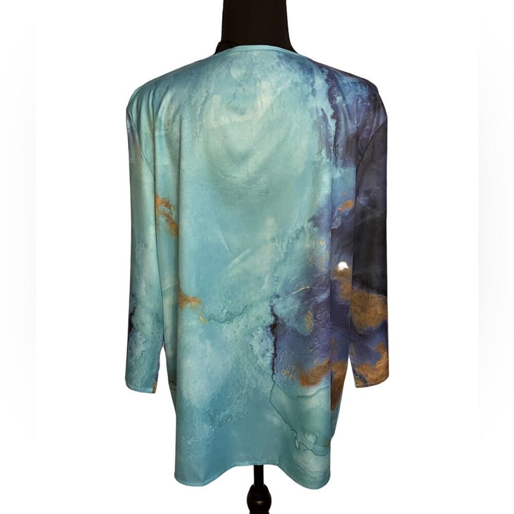 NWT C.O.Z.Y 3/4 length sleeve Soft V neck tropical look top l XL l - Picture 2 of 11